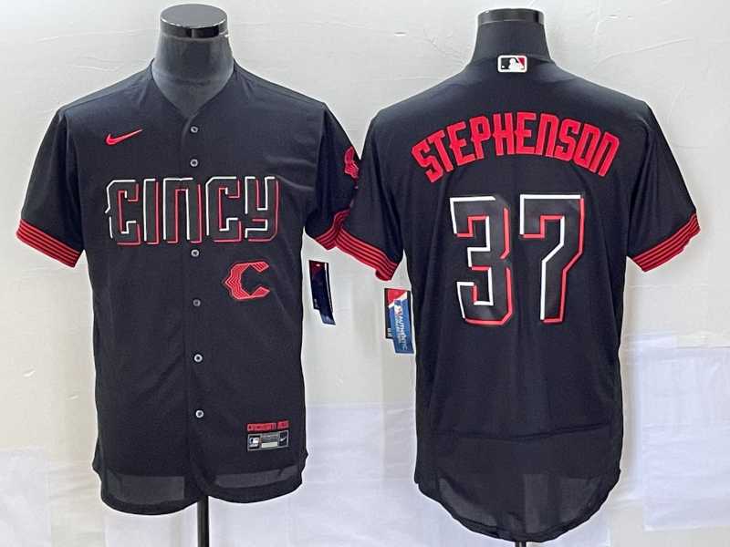 Men%27s Cincinnati Reds #37 Tyler Stephenson Black 2023 City Connect Flex Base Stitched Jersey
